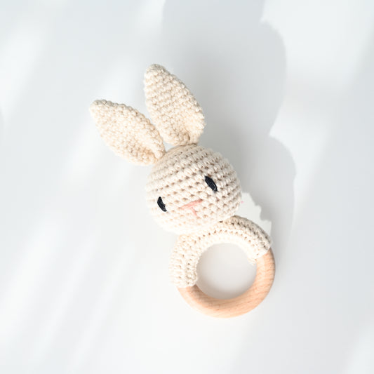 🐰 Handmade Crochet Bunny Rattle — Baby Teether Toy