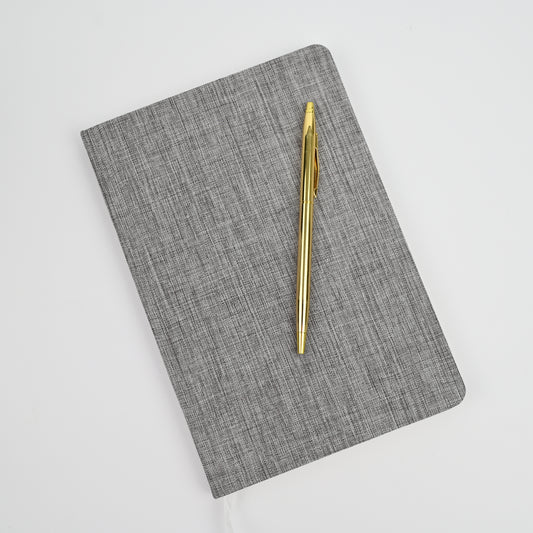 Grey Modern Linen Hardcover Note Book and Gold Pen
