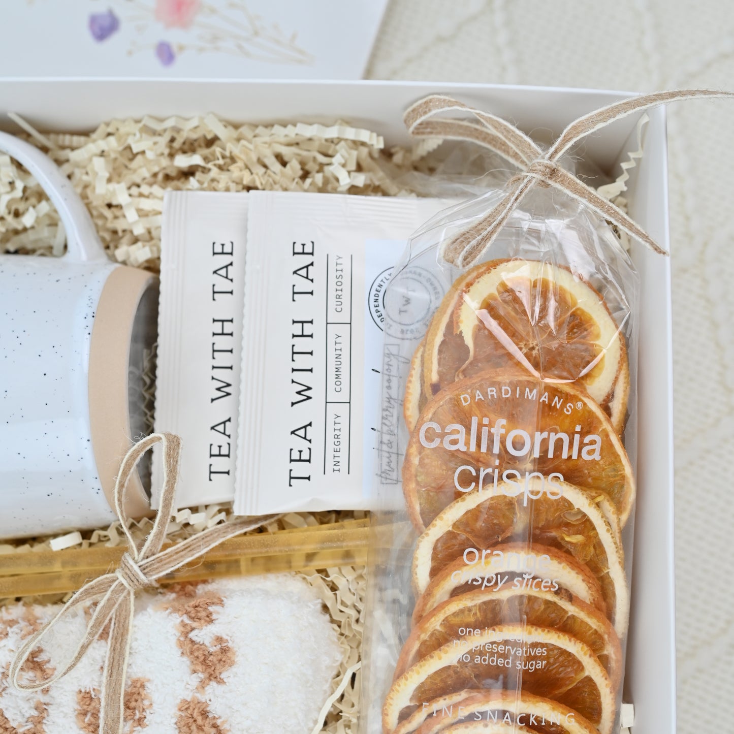 Cozy Gift Box with Tea, Mug, Socks & Greeting Card – Relaxation Care Package for Her