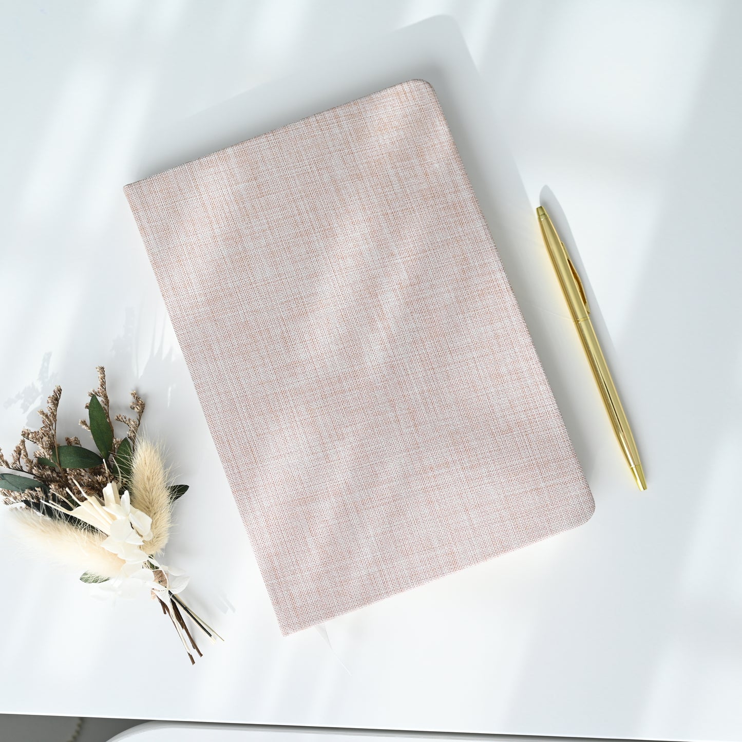 Linen Journal with Gold Pen — Blush Pink