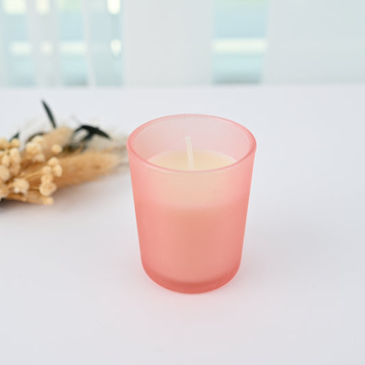 Hand-Poured Scented Candle in Frosted Pink Glass