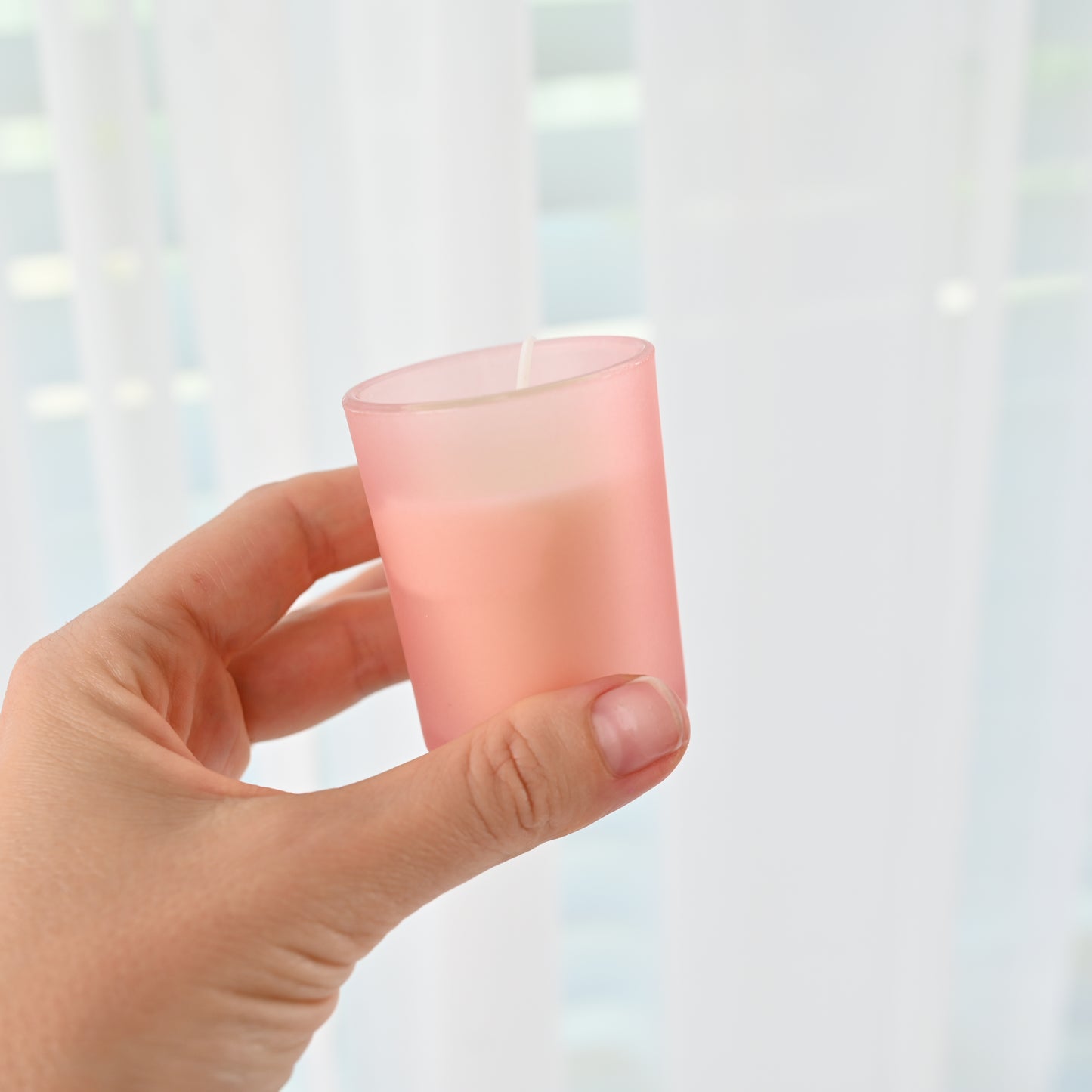 Hand-Poured Scented Candle in Frosted Pink Glass