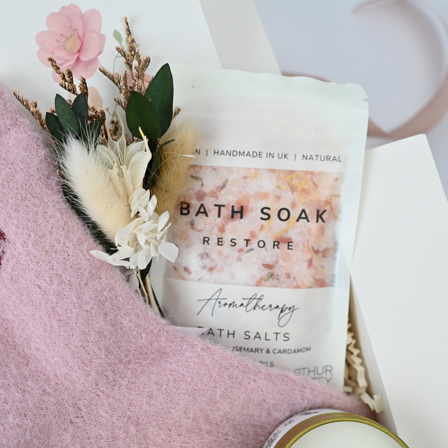 Cozy Self-Care Gift Box | Lavender Candle, Bath Soak & Fuzzy Socks | Relaxation Spa Gift for Her