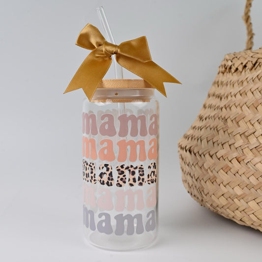 Glass Cup with Bamboo Lids and Straw