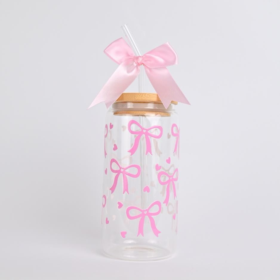 Glass Bows Can with Straw
