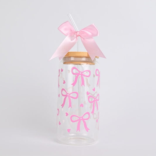 Glass Bows Can with Straw