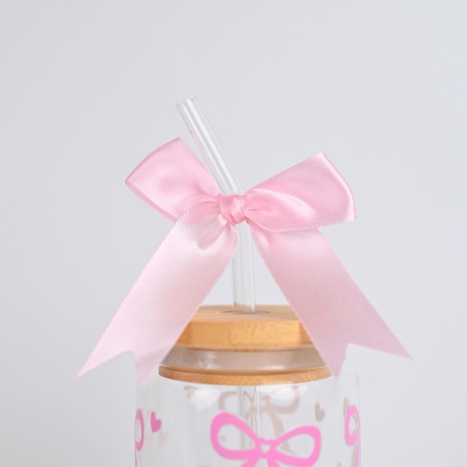 Glass Bows Can with Straw
